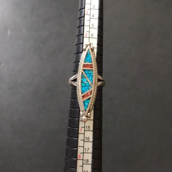 Vintage Jewelry - Native American turquoise and coral chip ring
